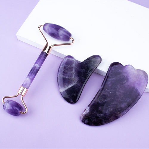 Coffret rouleau et gua sha en améthyste LUEUR